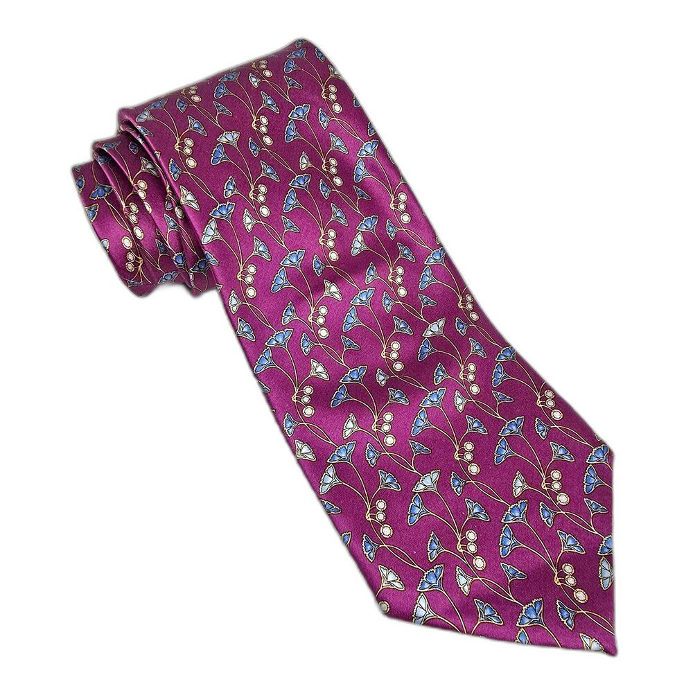 Faberge Tie Mens Purple Blue Floral Silk Necktie Handmade Luxury Design 101